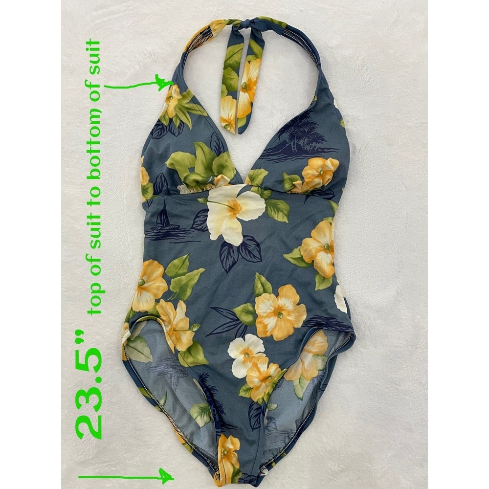 La Cabana Swimsuit Women's Size 10 Vintage 80's 90's Blue Hawaiian Flowers - Picture 4 of 10